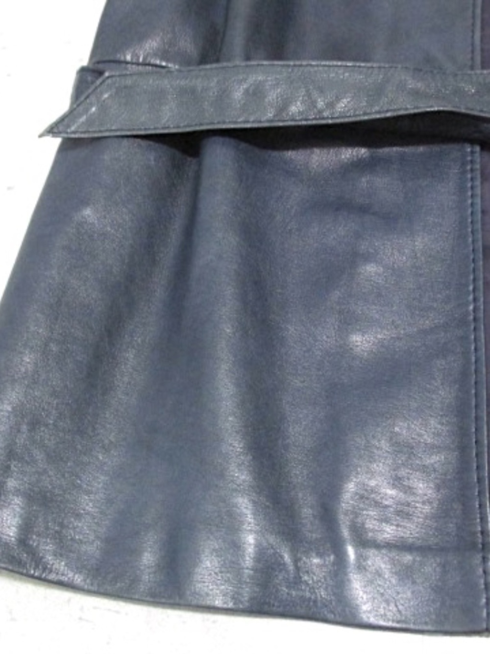 Pancaldi VTG Navy Open Front Belted Leather Jacket, Size XL - Picture 7 of 11